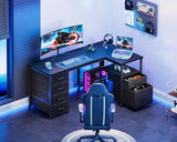 Coleshome L Shaped Computer Desk with 6 Drawers & Power Outlet