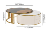 homary Round Nesting Coffee Table, 28”-32” Rotating Coffee Tables with Heat-Resistant Sintered Stone & Tempered Glass Top, Gold Frame for Modern Living Room (Glossy Ivory)