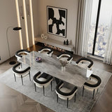 9 Piece Marble Expandable Dining Table Set with 8 Comfy Dining Chairs