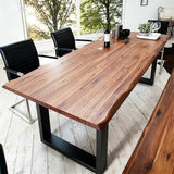 Wood Dining Room Table，Rustic Live Edgesolid Wood Farmhouse Kitchen Table