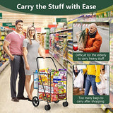 Foldable Grocery Cart on Wheels with Double Basket, Heavy Duty Utility Cart