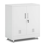 JINGUR Metal Storage Cabinet with Locking Doors and Adjustable Shelf, Small Lockable Sideboard Buffet Cabinet for Home Office Hallway Entryway Living Dining Room (White) JINGUR