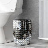 Escenzy Black and Gold Bathroom Trash Can Mosaic Glass 5L | Decorative Small Garbage Can | 7" x 10" | Luxury Waste Basket for Bathroom, Office, Bedroom & Kitchen | Shiny Decorative Bathroom Accessory