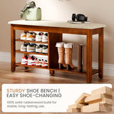 FAGAGA Shoe Rack Bench with Flip-Top Storage, Solid Wood Entryway Bench with Cushion, Adjustable Shelf, Shoe Organizer for Front Door Entrance, Hallway, Living Room, Mudroom (Beige, 39.4" L)