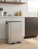 2 x 8 gal Stainless Steel Double Trash Can with Lid for Kitchen, Large Dual Trash and Recycle Bin Combo