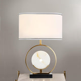 YUJUNDZSW 24” Tall Gold Modern Metal Table Lamp with Rectangular Fabric Shade and Marble Black Base Simple Desk Lamp