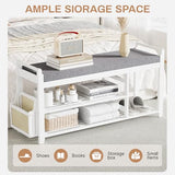 Homaxy 2-Tier Shoe Rack Bench with Side Holder, 39.4 in Bamboo Entryway Bench, Shoe Rack Organizer with Cushion for Front Entrance, Hallway Living Room Bedroom, White and Dark Grey