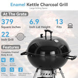 GREEN PARTY 22 inch Kettle Charcoal BBQ Grill with Wheels, Portable Charcoal Grill with Porcelain-Enameled Lid & Ash Catcher, Black