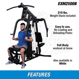 Body-Solid (EXM2500B) Multi-Station Home Gym Machine, Arm & Leg Strength Training Functional Exercise Workout Station, 210lbs. Black Weight Stack Without Leg Press Body-Solid