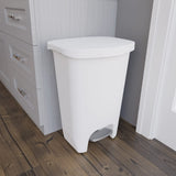 2 Pack | Plastic Kitchen Waste Bin | Hands Free with Step On Foot Pedal and Garbage Bag Rings, White