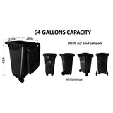 RedFinches 3 Pack Outdoor Trash Can with Lid, 64 Gallon Large Trash Can, Rolling Trash Bin for Home, Garden