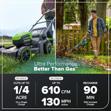 Greenworks 60V 17" Brushless (Push) Mower + 60V (610 CFM) Brushless Blower, 4.0Ah Battery and 3A Charger