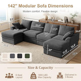 142" Upgraded Boneless Couch with Storage, Modular Sectional Couches for Living Room