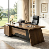 SAINTCY Executive Desk with Locking Drawer, 71"-78" L Shaped Desk with Wireless