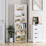 FOTOSOK 6-Tier Open Bookcase and Bookshelf, Freestanding Display Storage Shelves, White