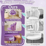 VINGLI Petal Makeup Vanity Chair with Back,Flower Cute Girls Desk Chair Comfy No Wheels