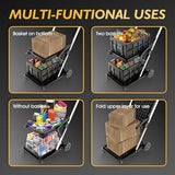 2-Tier Collapsible Shopping Cart with Brake Wheels & 2 Folding Baskets