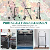 Folding Shopping Cart with Liner, Foldable Grocery Cart with Wheels for Seniors