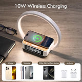 WILIT Bedside Lamp with Alarm Clock,Touch Lamp with Wireless Charger,Nightlight for Bedroom,Sunrise Wake-up Light,3-Grade (Wood Grain)