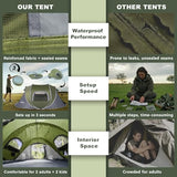 CampExo Camping Tent, Pop Up Instant Tent for 2-3 Person, Sets Up in Just Seconds, Waterproof Durable Tent with Carry Bag for Camping Hiking Outdoor (Army Green)