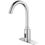 Automatic Touchless Bathroom Sink Faucet Motion Sensor Commercial Kitchen Hands Free Faucet with Hole Cover Plate,AC/DC Powered, Public Sink Faucet,Chrome (Chrome High)