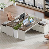 78.7 Inch Large L Shaped Desk with Drawers, White & Walnut, 2 Pack