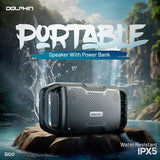 Dolphin S100 Bluetooth Speaker – EX-BASS, 20-Hour Battery, Rugged Portable Design, IPX5 Waterproof Outdoor Speaker for Job Sites, Camping, Fitness, Beach, Travel