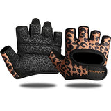 RYMNT Minimal Weight Lifting Gloves,Short Micro Workout Gloves Grip Pads with Full Palm Protection & Extra Grip for Men Women, Leopard-Large