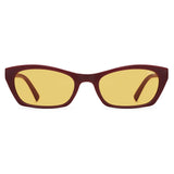 SOJOS Trendy Cat Eye Polarized Sunglasses for Women Men, Retro 90s Y2K Small Thin Rectangle Sunnies SJ2670, Dark Red/Yellow Tint (Light Tint: Low-polarization)