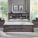 King Size Bed Frame with 54" Tall Headboard with 4 Storage Rack, 2 Drawers