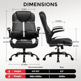 COMHOMA Office Computer Gaming Chair Ergonomic Desk Chair for Adults with Lumbar Support Flip-Up Arms Adjustable Height Swivel Wheels PU Leather Executive Design for Short People Use, White