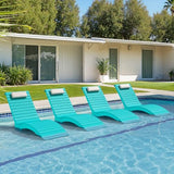 Compsia Pool Lounge Chairs Outdoor Set of 4，Aquawave Lounge Chair, HDPS Long Pool Chairs for in Pools, Weighted All Weather Tanning Chair with Headrest for Outside Beach Patio Sun Bathing Hotel, Blue