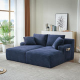 KEIKI Compressible Double Chaise Lounge with Cupholders, Cozy Corduroy Sleeper Loveseat for Bedroom or Reading Nook, Boneless Chaise Lounge Indoor with Supportive Spring Cushions, No Assembly