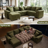 107.8" Modular Sectional Sleeper Sofa with Pull Out Bed, U Shaped 7 Seat Couch with 221L Storage