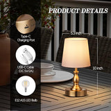 PARTPHONER Mini Cordless LED Table Lamp, 5200mAh Rechargeable Battery Operated Lamp, 3-Level Brightness, Touch Dimmable Desk Lamp
