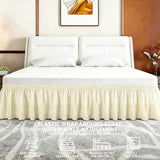 ANARACHON Twin Bed Skirt, Wrap-Around Elastic Ruffled Eyelet Bed Skirt Twin Size Dust Ruffle with Gathered Styling and Embroidered Details, 14" Drop Length (Light Yellow)