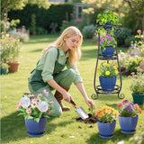 4 Pcs Gardening Set – 3 Tier Black Metal Plant Stand for Indoor Outdoor Large Planters and 3 Pcs Garden Tools Set