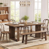 TRIBEWOOD Dining Table for 4-6, 63 Inch Farmhouse Solid Wood Dining Table