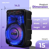 Dolphin 12-Inch Rechargeable Bluetooth Party Speaker – High Power Sound, TWS Compatibility, LED Lights, 5-Band Equalizer, Portable Design with Trolley and Wheels