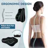 JIPORIER Seat Cushion & Lumbar Support Pillow Set for Office Chair, Ergonomic Pillow for Sciatica Pain Relief (Black)