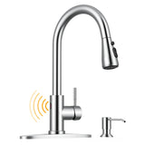 WEWE Touchless Kitchen Sink Faucet with Soap Dispenser, Single Handle Kitchen Faucets with Pull Down Sprayer Smart Motion Sensor Stainless Steel, Brushed Nickel