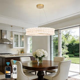 BESTWEST Modern LED Crystal Chandelier for Dining Room, 23.6" Round K9 Crystal Gold Chandelier, 3 Color Dimmable Light Fixture with Remote, Adjustable Height for Living Room Bedroom Entryway