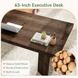 63-Inch Executive Desk, Solid Wood Home Office Computer Desk with Heavy Duty Legs, Rustic Brown
