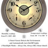 CLXEAST 18 Inch Illuminated Outdoor Clock with AI Smart Sensor, Large Farmhouse Wall Clock with Temperature & Humidity,Weathered White Finish,Unique House Warming Gifts