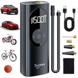 Tire Inflator Portable Air Compressor for Car,Large motor 2x Fast,Tccbac Bike Pumps with 150 PSI High Pressure Gauge and LED Light,Tire Pump Auto Shut-Off