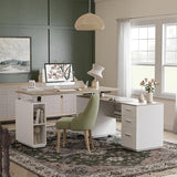 Standing Desk with Storage, l Shaped Executive Desk Adjustable Height, Light Wood Grainy