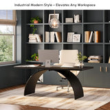 Executive Desk, Black Top Desk Modern Home Desk with Arched Design Legs for Study, Office