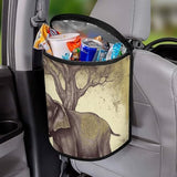 YHNNH Car Trash Can Asian Elephant with Tree Car Trash Bag with Cover and Waterproof Bin for Cars