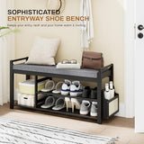 Homaxy 2-Tier Shoe Rack Bench with Side Holder, 39.4 in Bamboo Entryway Bench, Shoe Rack Organizer with Cushion for Front Entrance, Hallway Living Room Bedroom, Black and Dark Grey