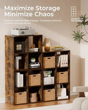 GTPLAYER 8-Cube Storage Organizer, Fits 11" Bins, Vertical or Horizontal Use, Opening Bookshelf, Partial Back Panels, Stackable Design Bookcase, for Living Room, Media Console, Hallway, Rustic Brown